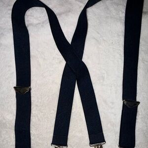 Vintage Black X-Back Suspenders Silver Scallop Detail